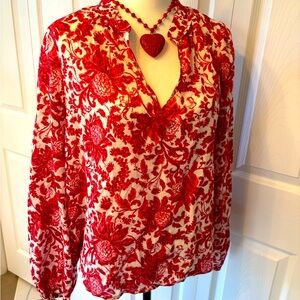 Loft floral long sleeve cotton blouse medium